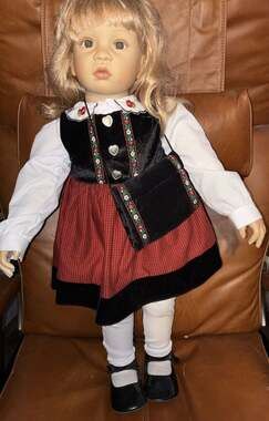 A.D.G. W.H.05 Blonde Girl Porcelain Doll in Traditional Bavarian Dirndl Dress